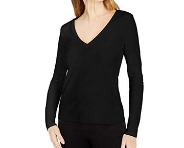 INC Womens Cotton V-Neck T-Shirt Black M
