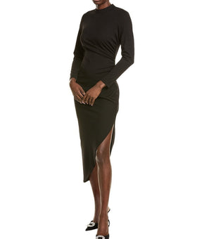 Anne Klein womens Asymmetrical Hem Ruched Midi Dress, Size L, Black MSRP $129