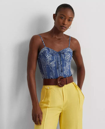 Lauren Ralph Lauren Floral Bustier Top Blue Size 12 MSRP $145