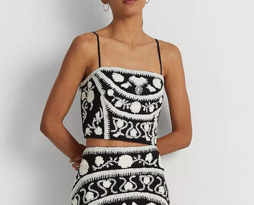 Lauren Ralph Lauren Womens Embroidered Cropped Sl Black white Black Size 16 $195