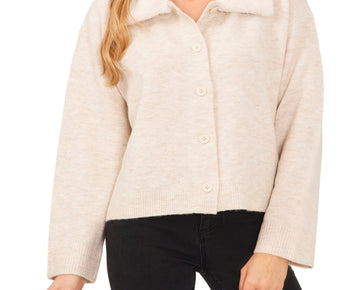 Cece Button Down Cardigan Faux Fur Collar Malted Pink Size XL MSRP $79