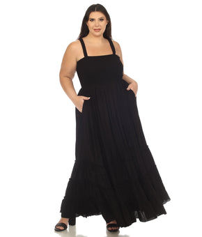 White Mark Women's Plus Size 1X Smocked Ruffle Maxi Dress Black MSRP $84