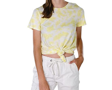 Sanctuary Womens Perfect Knot Tie-Dye Knotted Pullover Top Yellow Size M