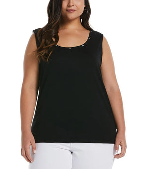 Rafaella Plus Size 2X Crew Neck Tank Scoop neck Top Black Cotton Blend