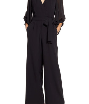 Donna Ricco Women's Surplice-Neck Balloon-Sleeve Jumpsuit Black Size 10 MSRP$139
