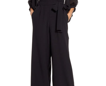 Donna Ricco Women's Surplice-Neck Balloon-Sleeve Jumpsuit Black Size 10 MSRP$139