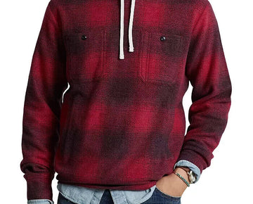 Polo Ralph Lauren Plaid Brushed Back Fleece Hoodie Red Size S MSRP $348