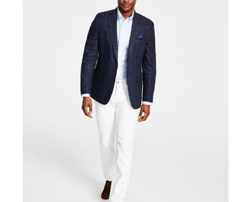 Bar III Men's Navy Windowpane Sport Coat Blazer Size 40L
