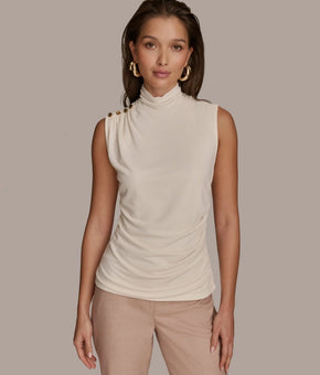 Donna Karan New York Women's Mock-Neck Sleeveless Top Ivory Size XL MSRP $69