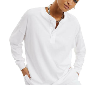 Danielle Bernstein Cotton Henley Top Women's White Size L MSRP $49