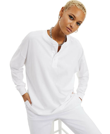 Danielle Bernstein Cotton Henley Top Women's White Size L MSRP $49