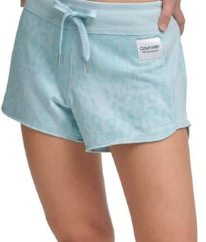 Calvin Klein Performance Women's Printed French Terry Shorts (Blue Aqua, XL)