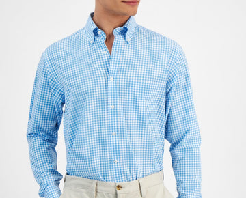 Club Room Mens Regular fit Dress Shirt Medium Size 15.5 in 32-33 Blue Check