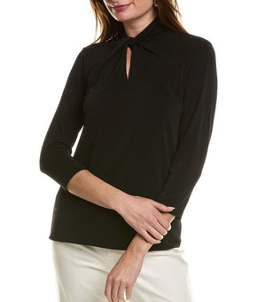Anne Klein womens Twist Neck Top, Size S, Black MSRP $69
