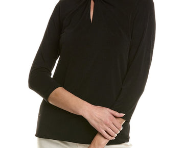 Anne Klein womens Twist Neck Top, Size S, Black MSRP $69