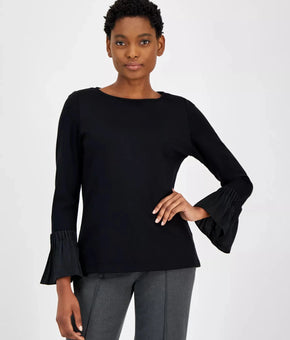 Anne Klein Women's elegance Boat-Neck Long-Sleeve Top Black Size L MSRP $89