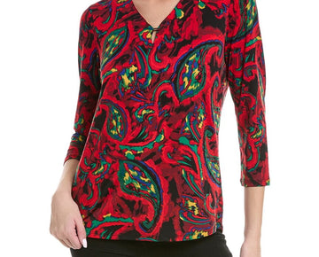 Jones New York womens Moss Crepe Top, Size L, Red MSRP $60