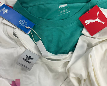 Men's Clothing T-Shirts Wholesale Lot, ADIDAS, NIKE, COLUMBIA, PUMA, QUIKSILVER, REEBOK and more, 17 items, Shelf Pulls, MSRP $555