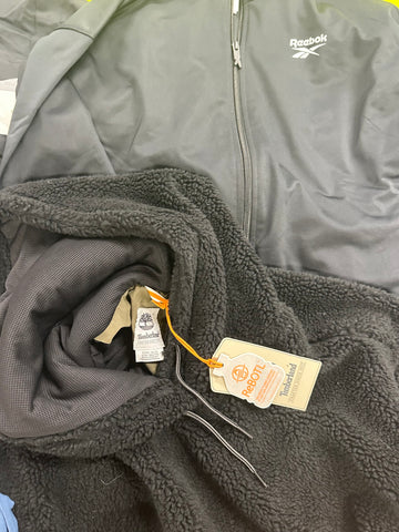 Men's Clothing Assorted Wholesale Lot, TIMBERLAND, NORTH FACE, COLUMBIA, REEBOK and more, 8 items, Shelf Pulls, MSRP $430