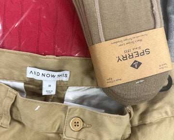 Men's Clothing Assorted Wholesale Lot, SPERRY, POLO RALPH LAUREN, AND NOW THIS, SUN + STONE, HEAT HOLDERS and more, 10 items, Shelf Pulls, MSRP $404