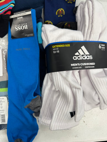 Men's Socks Wholesale Lot, HUGO BOSS, PAUL SMITH, HOT SOX, ADIDAS, HAPPY SOCKS and more, 26 items, Shelf Pulls, MSRP $382