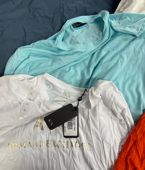 Men's Clothing Bottoms & Tops Wholesale Lot, ARMANI EXCHANGE, NIKE, CHAMPION, WEATHERPROOF, PGA TOUR, LUCKY BRAND and more, 9 items, CUSTOMER RETURNS, MSRP $527