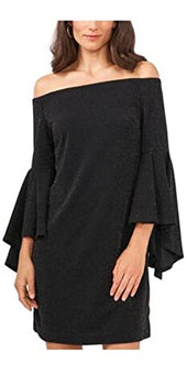 Vince Camuto Womens Off-The-Shoulder Flutter-Sleeve Dress Rich Black Size XS