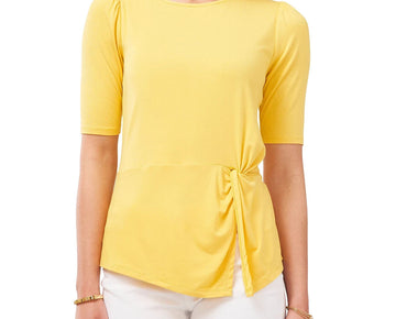 Vince Camuto Solid Side-Twist Split-Hem Top Womens yellow Size L MSRP $59