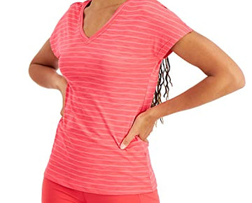 Club Room Ideology Women's Shadow-Stripe T-Shirt (Flamenco Pink, XX-Large)