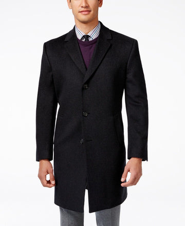 Kenneth Cole Men Raburn Wool-Blend Over Coat Slim-Fit Charcoal Size 46L $350