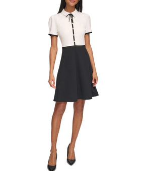 KARL LAGERFELD Collared Contrast Trim Knee-length Dress White Black Size 12 $148