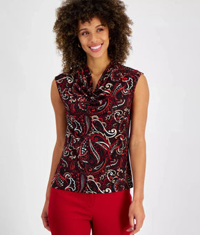 Kasper Women's Printed Cowl-Neck Polyester Sleeveless Petite Size PM Black Red
