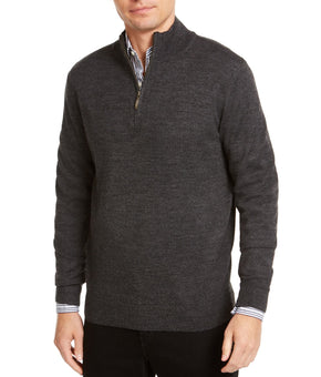 Club Room Mens Wool Blend 1/4 Zip Sweater Size M Ebony Heather Dark Gray