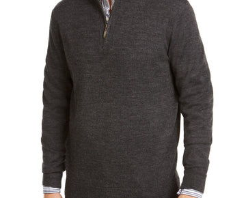 Club Room Mens Wool Blend 1/4 Zip Sweater Size M Ebony Heather Dark Gray