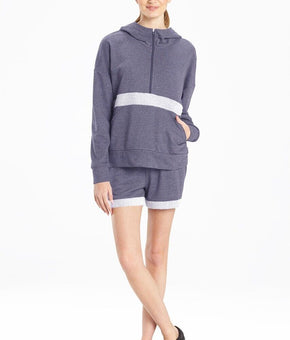 Josie Natori Women's Chi French Terry Active Half-Zip Top Blue Size M MSRP $72