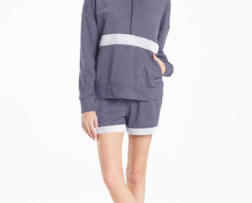 Josie Natori Women's Chi French Terry Active Half-Zip Top Blue Size M MSRP $72