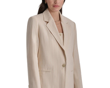 Dkny Women's Notch-Lapel Button-Front Long-Sleeve Blazer BEIGE Size 0 MSRP $169