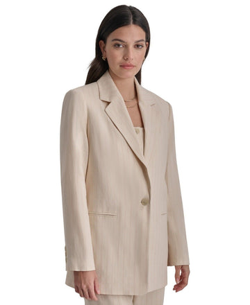 Dkny Women's Notch-Lapel Button-Front Long-Sleeve Blazer BEIGE Size 0 MSRP $169