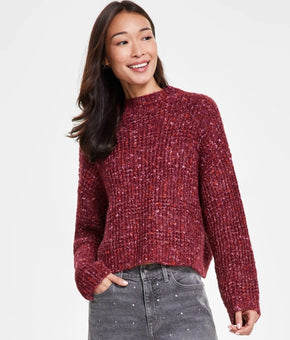 DKNY Jeans Women's Mock Neck Ribbed Knit Sweater Red Burgundy Size XL MSRP $79