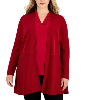 Anne Klein Plus Size 2X Monterey Open-Front Cardigan Dark Red MSRP $109