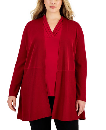 Anne Klein Plus Size 2X Monterey Open-Front Cardigan Dark Red MSRP $109