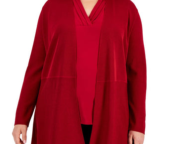 Anne Klein Plus Size 1X Monterey Open-Front Cardigan Dark Red MSRP $109