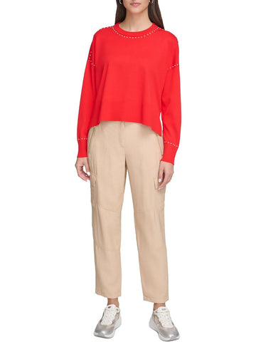 DKNY Womens Hi-Low Pullover Sweater Red Size XS