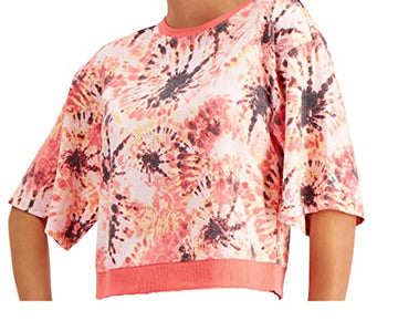 Ideology Womens Printed Short Sleeves Pullover Top Pink Size M