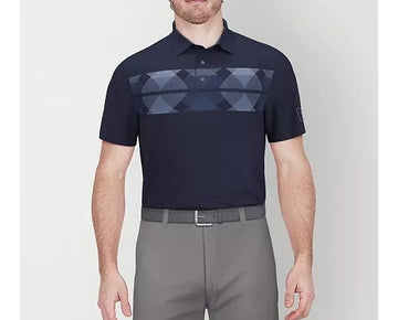 PGA TOUR Men's Argyle Print Short Sleeve Golf Polo Shirt Navy Size S MSRP $68