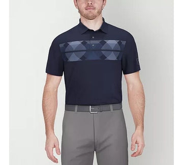 PGA TOUR Men's Argyle Print Short Sleeve Golf Polo Shirt Navy Size S MSRP $68