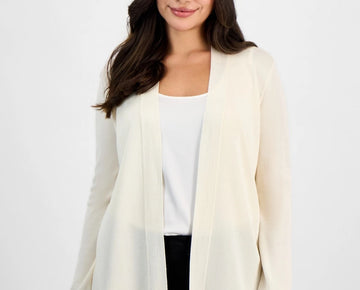 Jones New York Petite Collarless Open-Front Cardigan Size PXL Ivory MSRP $90