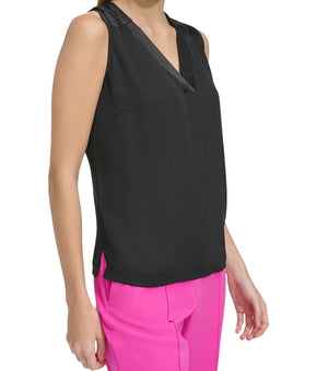 DKNY Womens Solid Shell Sleeveless Top Black Size XL