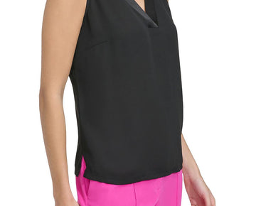 DKNY Womens Solid Shell Sleeveless Top Black Size XL