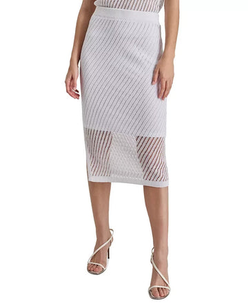 DKNY Womens Open-Stitch Pencil Ski White Skirt Size M MSRP $89